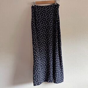 Vintage 90's Ralph Lauren Navy Blue Polka Dot Silk Skirt - Sz 10